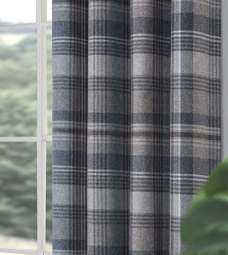 always4u Plaid Gingham Curtains for Living Room Bedroom Room Darkening Check Country Curtains 2 Panels Striped Grommet Window Treatments 54X63 Inch Blue and Brown - Image 3